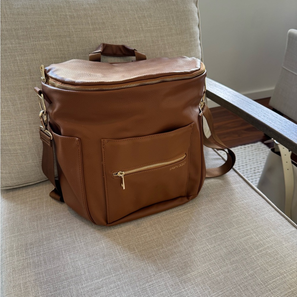 Leather backpack diaper bag - Fawn